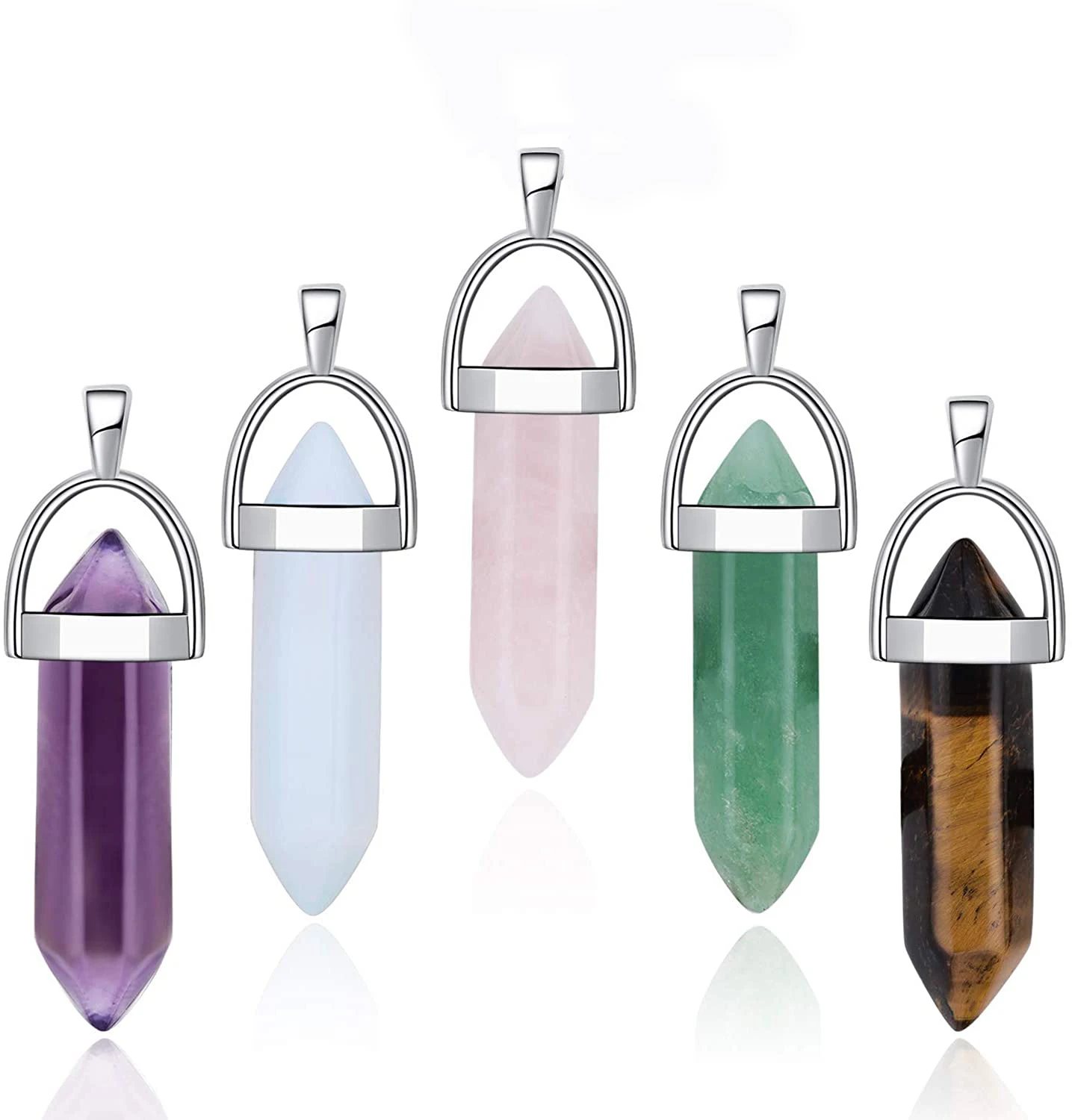 50PCS Natural Gemstone Hexagonal Bullet Point for Making Jewelry Meditation Healing Chakra Pointed Stone Pendants Necklace