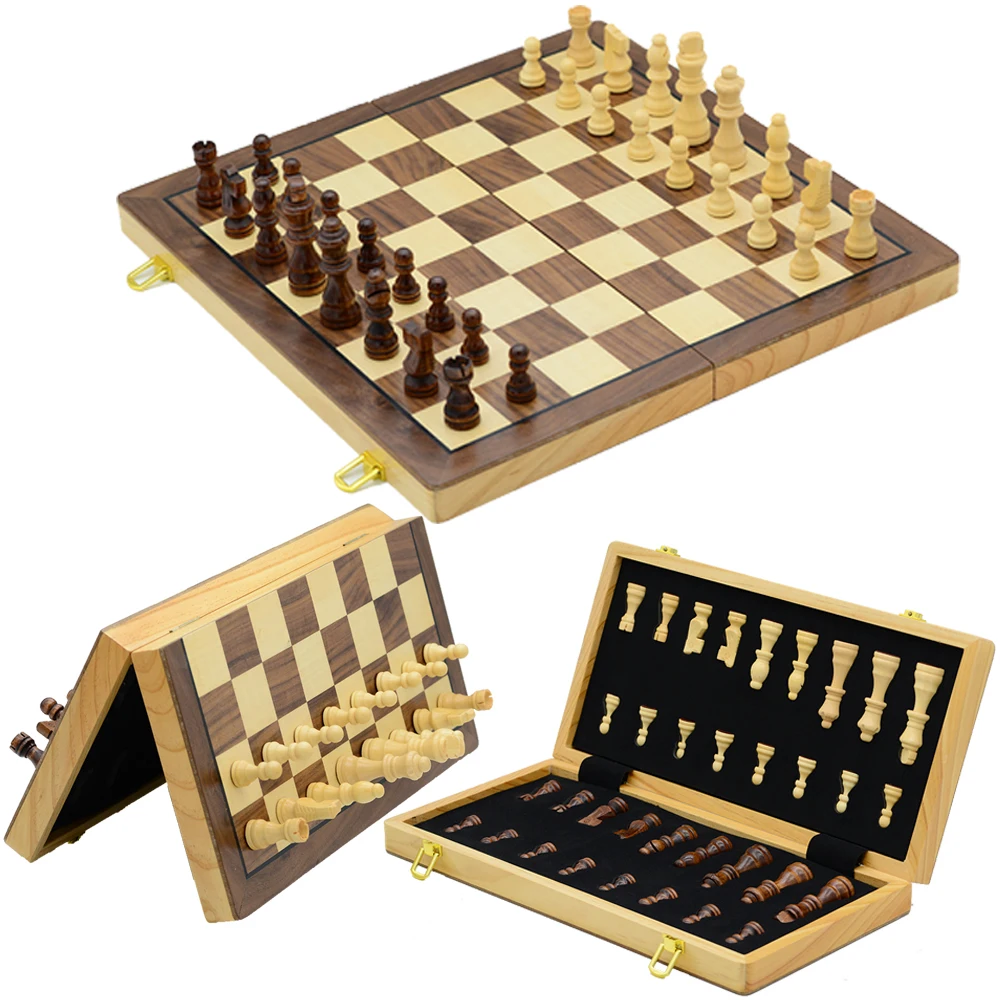 

New 39CM International Chess Wooden Magnetic Folding Checkerboard Double Rear Luxury Checkerboard Set Interesting Table Games