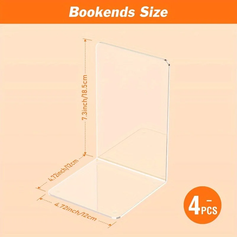 4Pcs Clear Acrylic Bookends L-shaped Desk Organizer Desktop Book Holder School Stationery Office Accessories 6