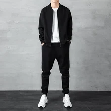 

Cotton men's top sweater pants two-piece spring and autumn new cardigan round leader Youth Leisure Sports Set