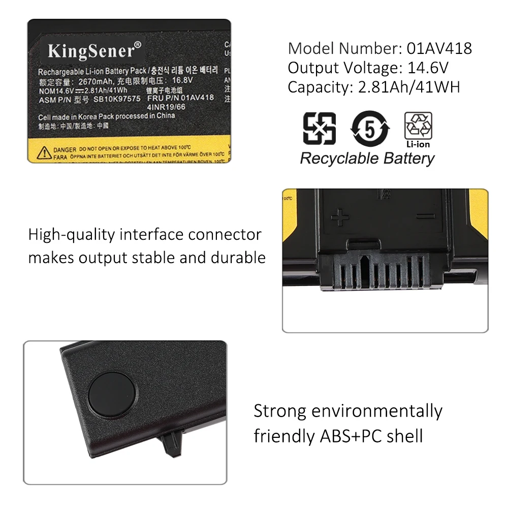 AKKEE Laptop Akku Für Lenovo ThinkPad E570/E575 – 14,6V, 41Wh, 4 Zellen, Kompatibel Mit 01AV418