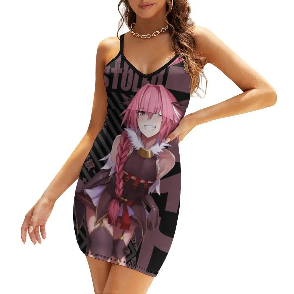 

Fate Stay Night Feito Sutei Naito Game Crewneck Rider Astolfo 5 Women's Sling Dress Graphic Exotic Woman's Dress Funny Novelty