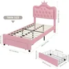 Twin Upholstered LED Bed Frame with Storage Drawer, Leather Princess Platform Bed 2