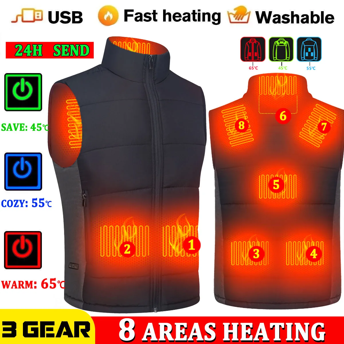Heating vest men winter jacket women Warm Electric Thermal