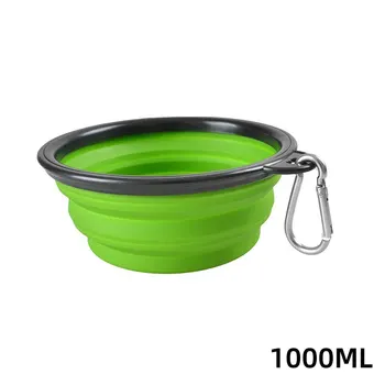 접이식 개 1000ml 대형 접이식 실리콘 그릇 애완 동물 야외 여행 휴대용 강아지 음식 용기 피더 접시 카라비너 포함