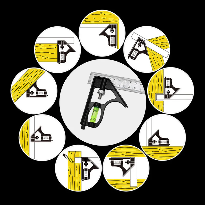 Angle Square Measuring Tools Set Precise Stainless Steel Aluminium Durable Adjustable Combination Spirit Level 12" 300mm