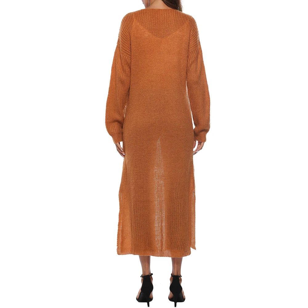 Women Knitted Trench Coats Autumn Winter Long Sleeve