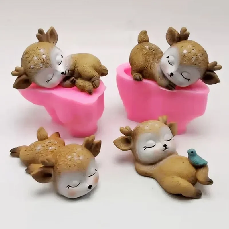 Creative New Sika Deer Shape Silicone Mold Cute Pet Cake Chocolate Resin Mold 3D Deer Cake Decorating Tools Soap Candle Mold