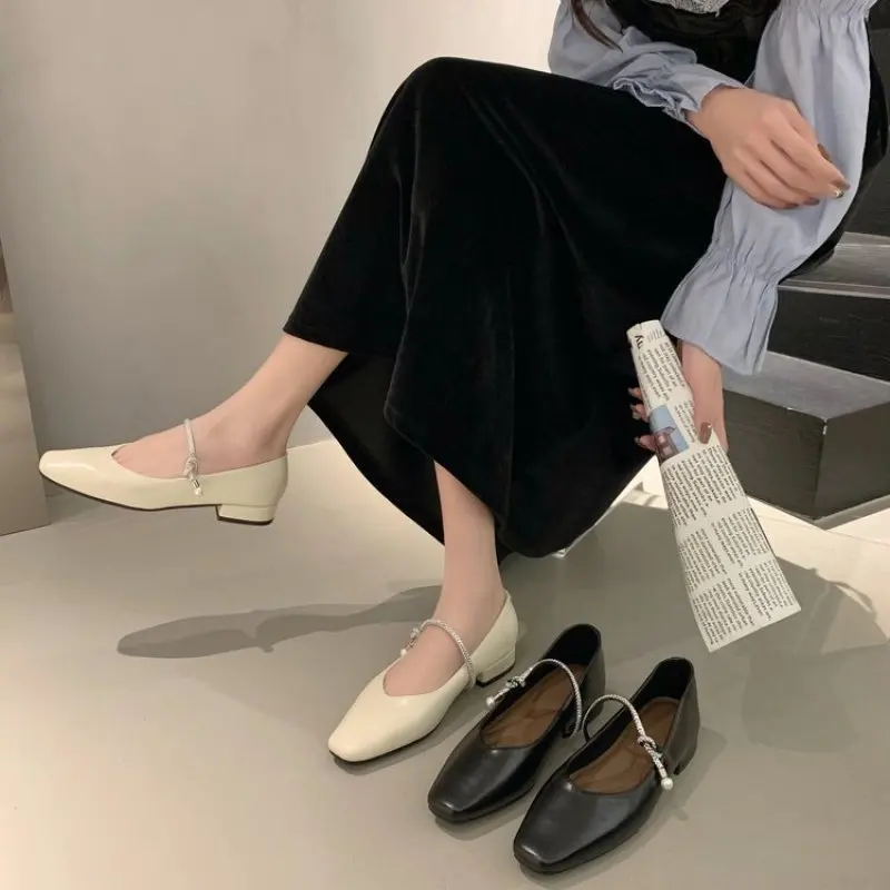 2024 NEW Comfort Spring Flattie Square Toe Ballet Shoes Fashion Low Heel Shoes Silver Shallow Buckle Soft Sole Shoes Size 35-40