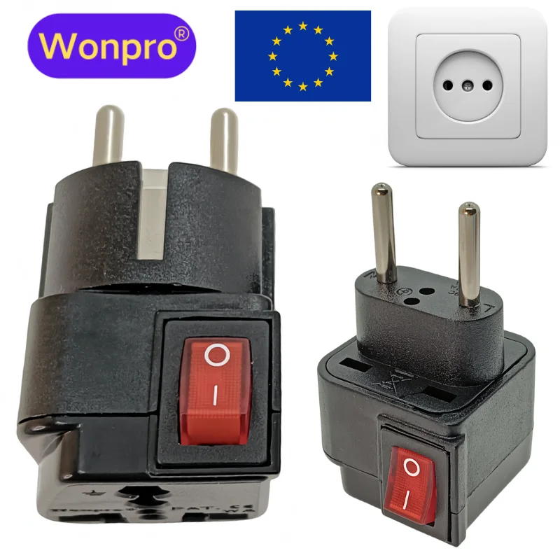 Power Plug Adapter EU Schuko Germany France Plug Adapter With Main Switch AC250V 16A