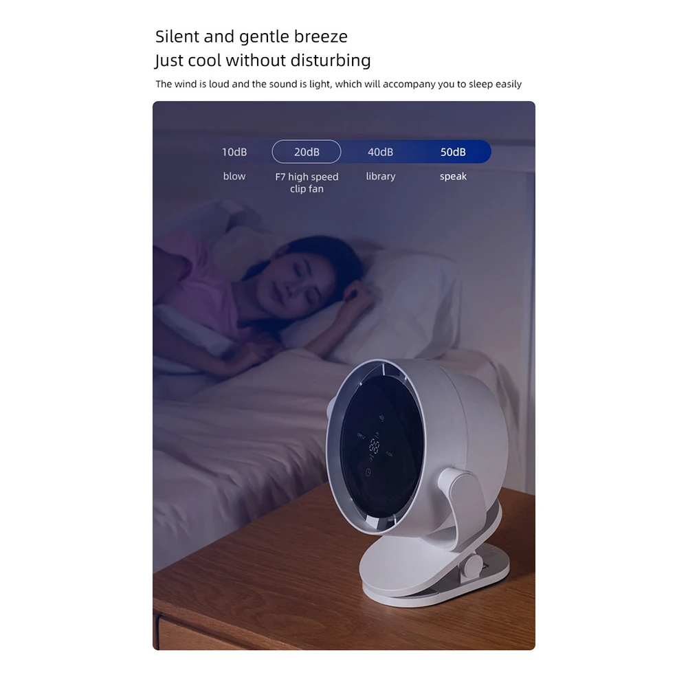 Type-C Rechargeable Table Fan Clip-on LED Display Electric Fan Silent Shaking Head/360 Degrees Rotating Mini Desk For Office