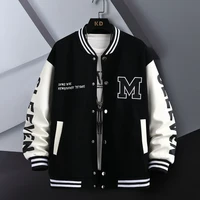 Big M Letter Print Hip Hop Patchwork Baseball Jackets Mens Letter Print Bomber Jackets Men Spring Oversized Streetwear Coats - Image 3
