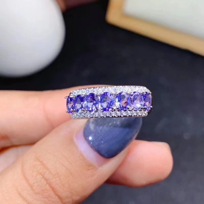 Bague en tanzanite naturelle pour femme, argent regardé S925, or blanc, pierre précieuse naturelle, anneau de nucléoRing simple, bijoux pour femme