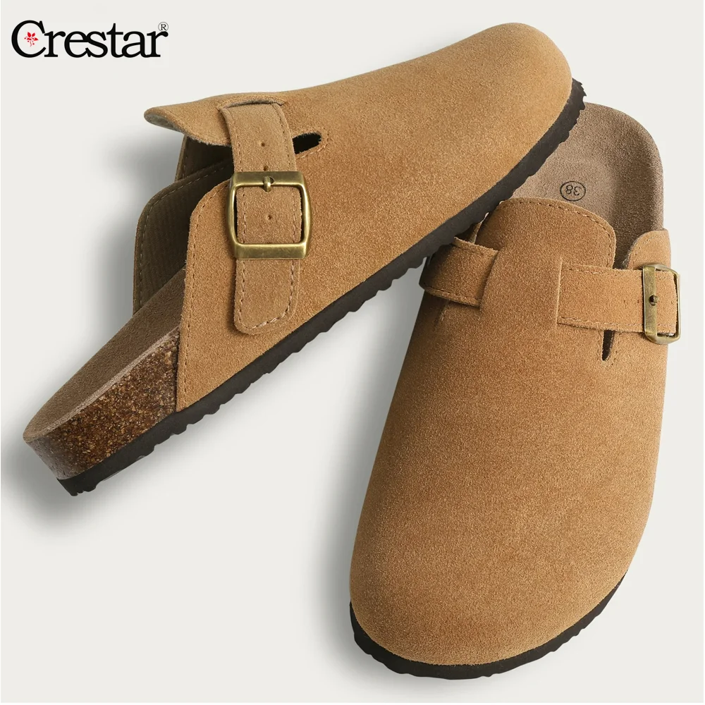 Crestar Clogs women sandals comfortable sandals imitation leather clogs for Women Men Dupes Unisex Suede Cork Footbed Home Sandals with Arch Support Fashion Leather Potato Shoes