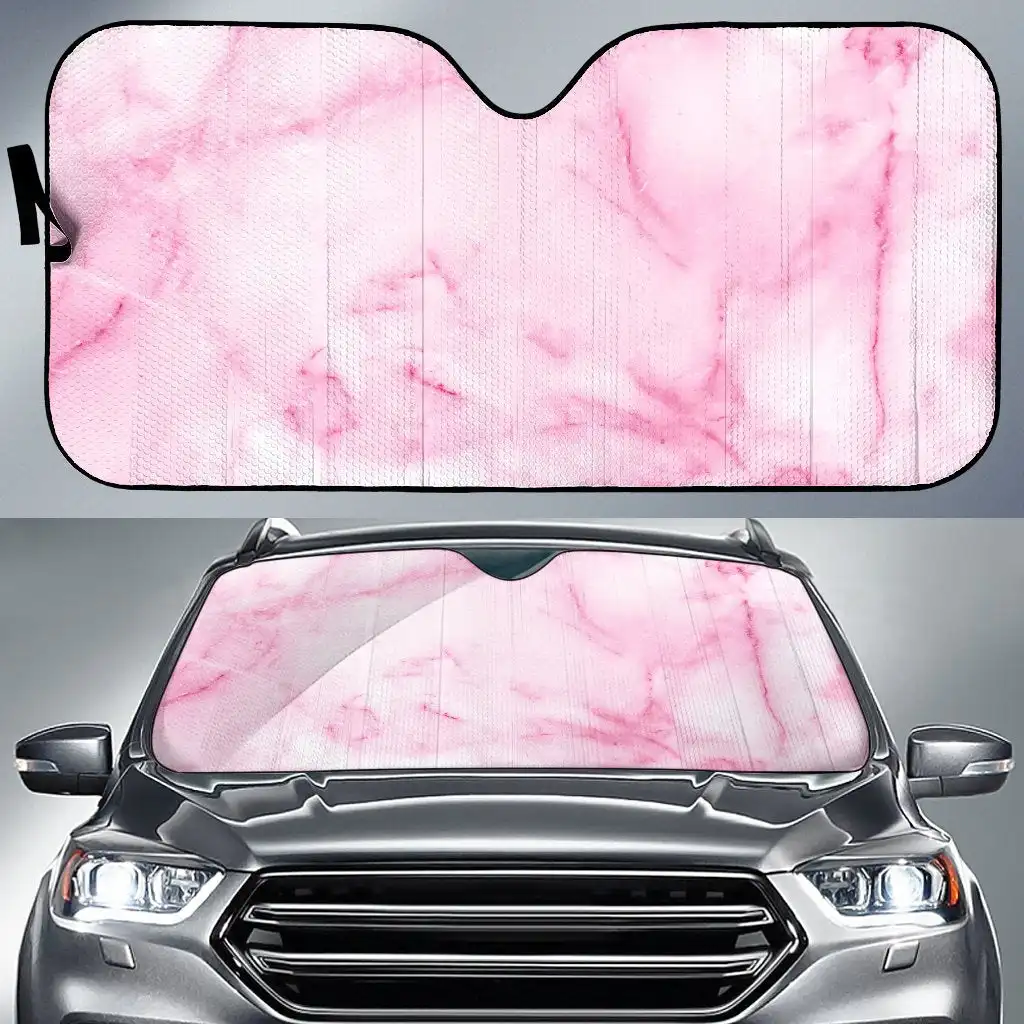 

White Pink Marble Print Car Sun Shade