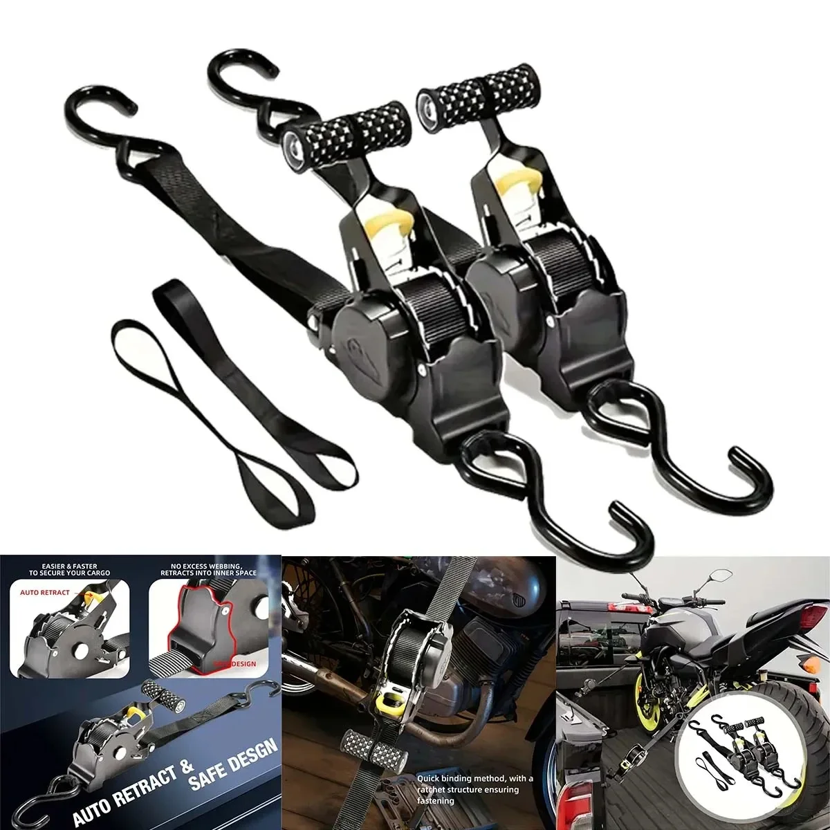 Heavy-Duty Retractable Cargo Straps with Ratchet Tensioner for Secure Load and Luggage Handling