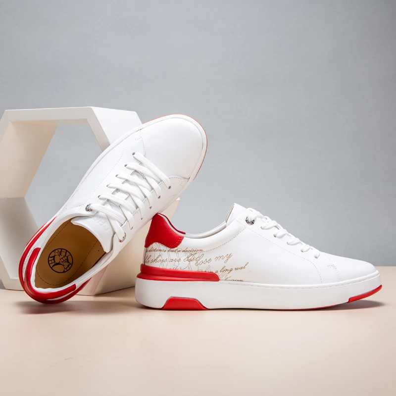 Casual shoes Men's Business Leather Shoes New White Red Bottom Simple Lace up Shoes Gift Box