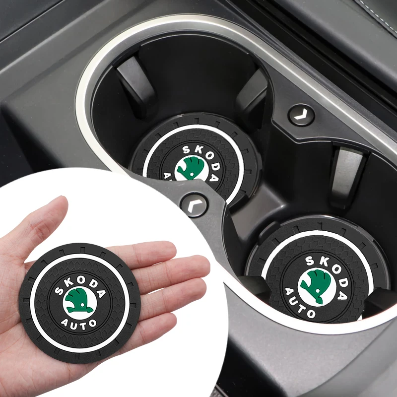 2Pcs Car Coasters Water Cup Slots Non-Slip Mat Water Cup Pad Accessories for Skoda Fabia Vision Leon Octavia Superb Karoq Ibiza