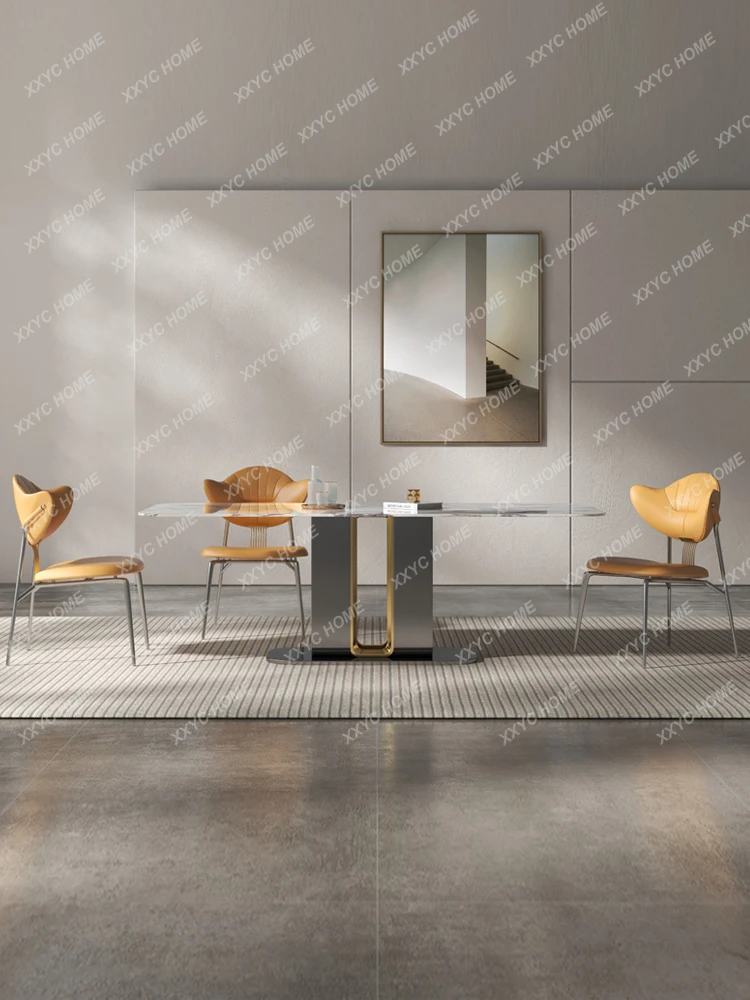 

Natural Microlite Dining Table Modern Simple Home Small Apartment High-End Rectangular Dining Table and Chair