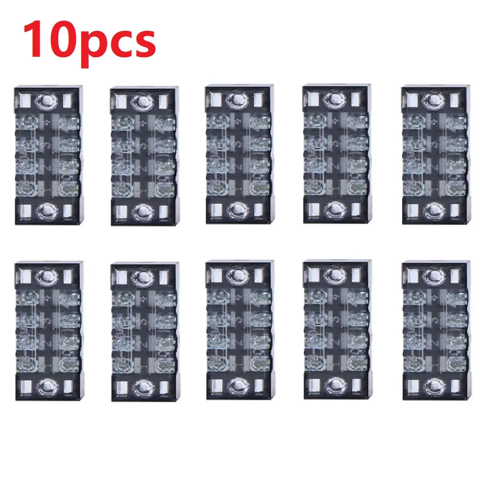 

10Pcs 4 Positions Dual Row Strip Screw Installation Barrier Terminal Block Fixed Wiring Board Wire Connector TB-1504 600V 15A
