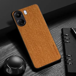 Sleek and Durable Leather Wood Grain Phone Case - Simple, Lightweight Design - Poco C85 171MM (Orange)