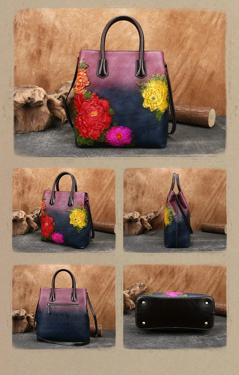 S2e9a662fdce749dfa41f64cc47700f62J Retro Women Bag Vintage Bucket Shoulder Bags For Women, New Handmade Embossed Leather Handbag Floral Tote Bag Female Mallzona