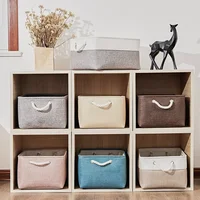 Folding Sundries Storage Basket Multi-functional Linen Fabric Storage Box with Rope Handle for Toys Book Clothes Laundry Basket 1