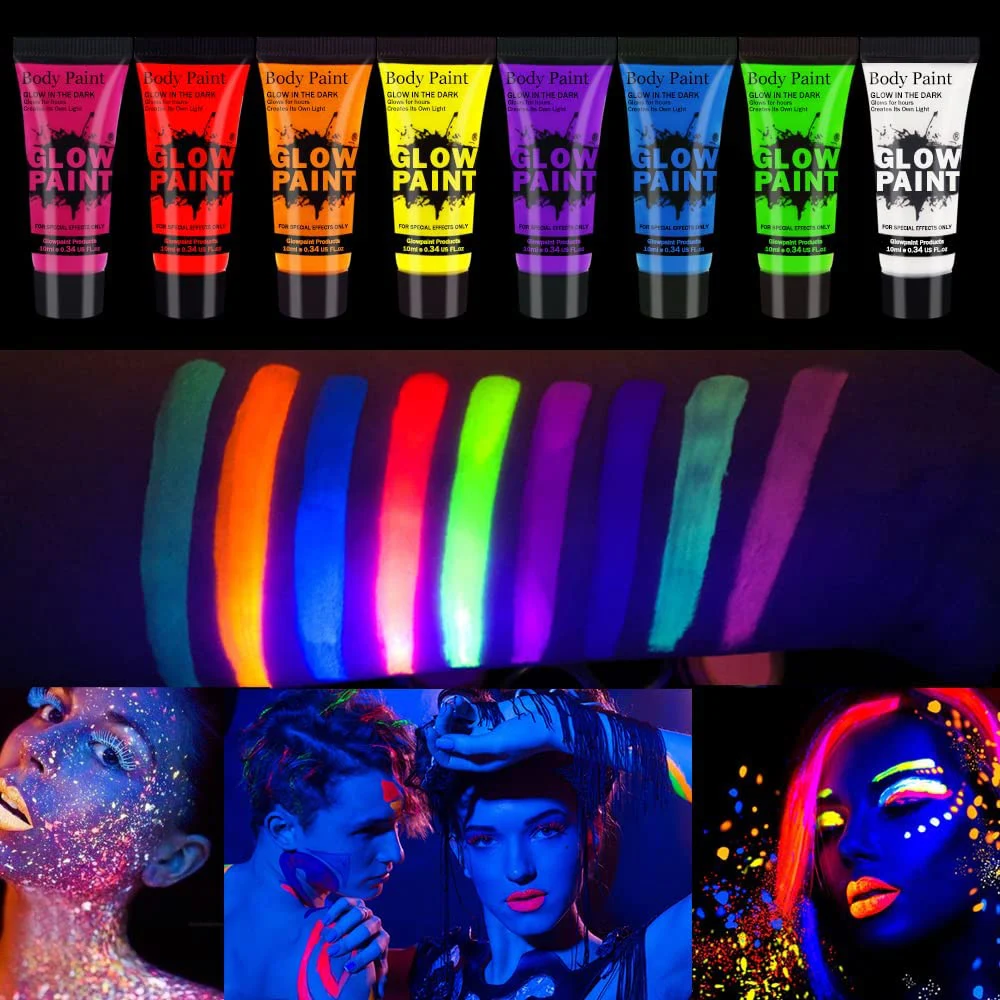UV Neon Face Body Paint Glow in the Dark Makeup Set Fluorescent Painting for Adults Kids Festivals Party Halloween Christmas 5