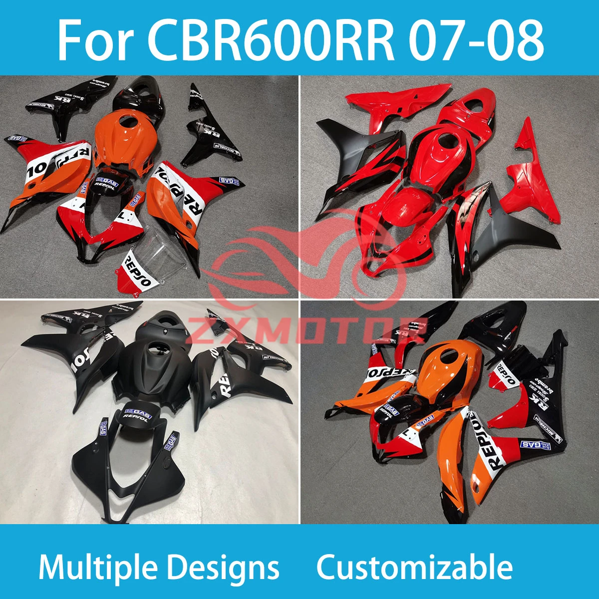 

Обтекатели для мотоцикла Honda CBR 600RR 2007 2008 CBR600RR 07 08, детали корпуса Rebuil, полный комплект обтекателей
