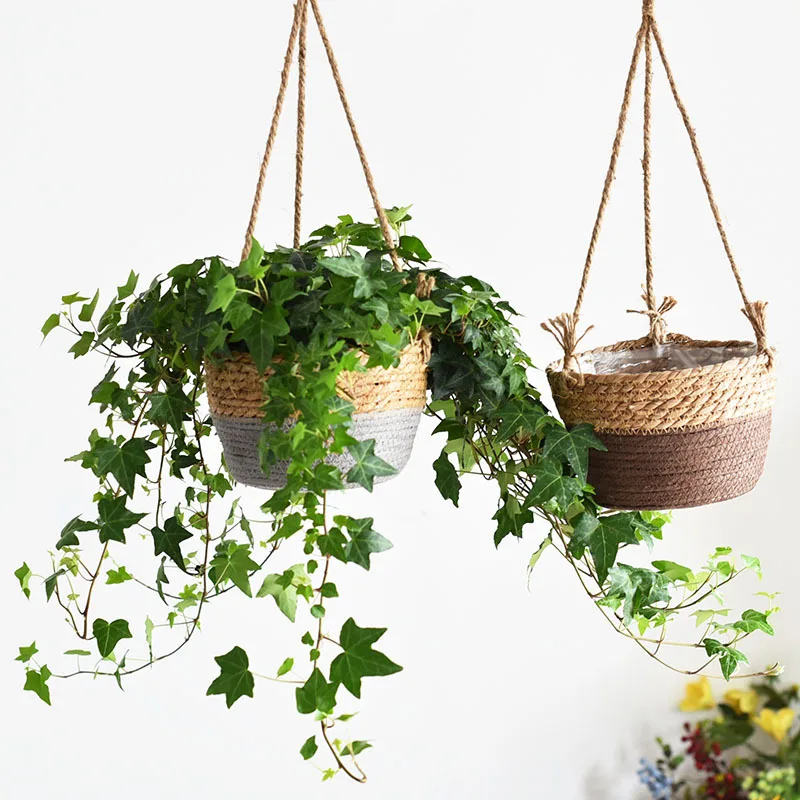 Garden Hanging Planter Macrame Plant Storage Basket Jute Rope Woven Indoor Outdoor Flower Pot Holder Plant Hangers Home Decor_voghion.com