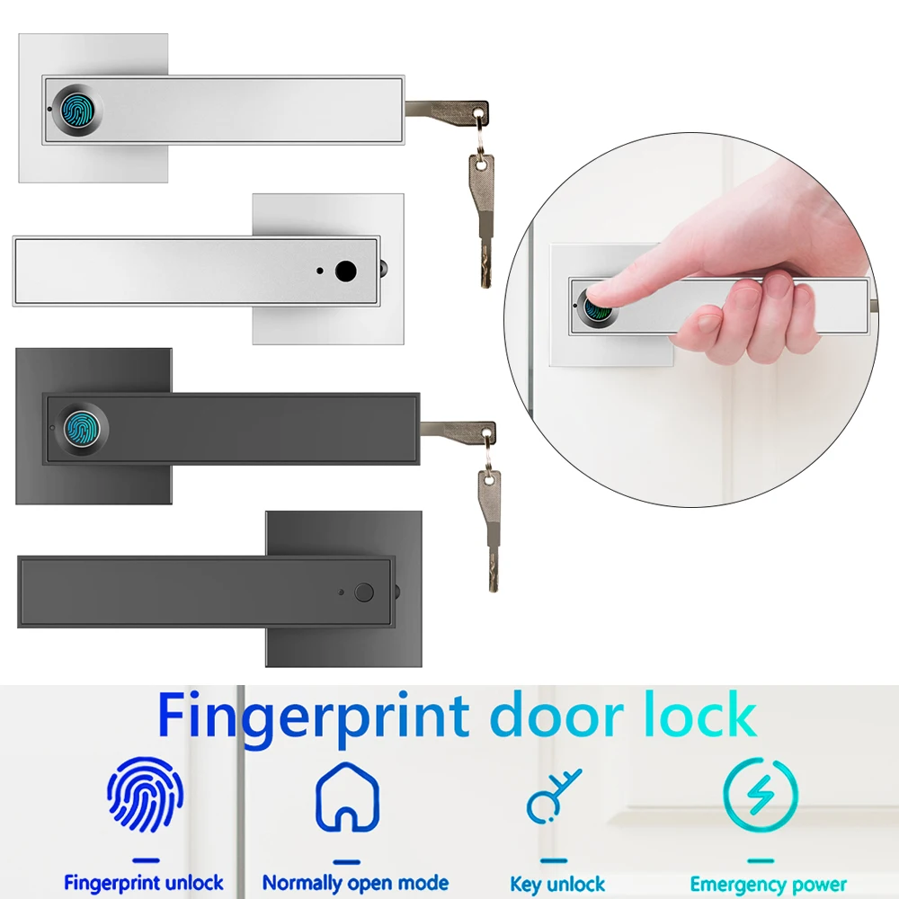 Electronic Smart Lock Dual Mode Fingerprint Door Lock Security Biometric Handle Lock With Keys Batteries Powered for Apartment