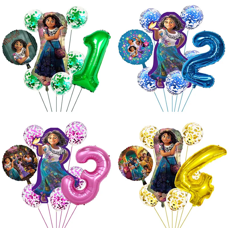 8 Pcs Disney Encanto Party Balloon Mirabel Birthday Party Foil Number Balloons Kids Birthday Party Decorations Girl Globos Set