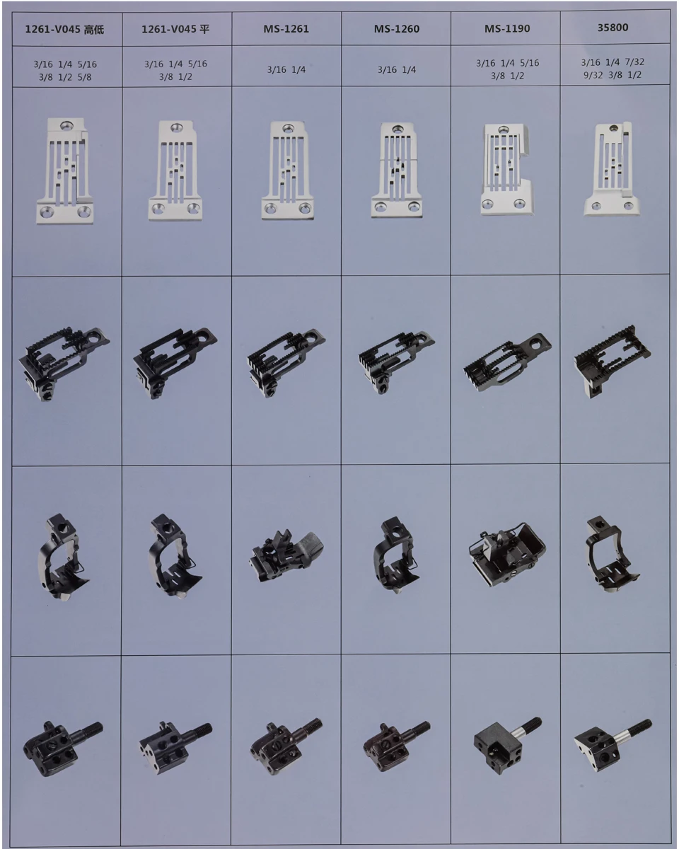 JUKI MS-1261-B MS-1260 Gauge Set 3-Needle Double Chainstitch Crank Arm Needle PlateFeed-Dog Presser Foot Needle Clamp Kit 3