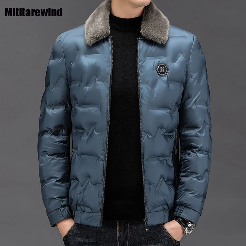 

Winter Jacket for Men Brand Light Business Parkas Coats Fashion Fur Collar Warm Padded Jackets Vintage Thicken Men's Clothing