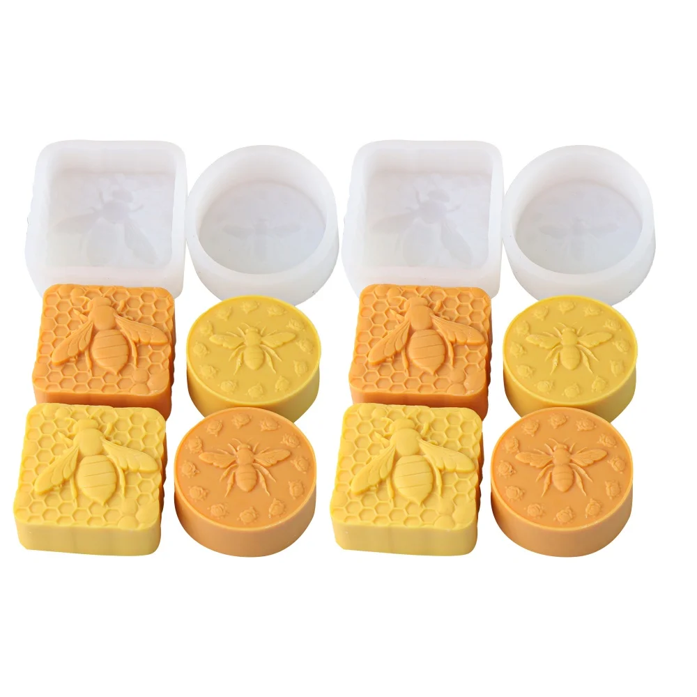 Relief Flower Bee Soap Silicone Mold Square Honeycomb Candle Mould Handmade Crystal Glue Home Decoration Gift Supplies DIY Tool