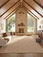 Wabi-sabi Style Living Room Carpet Beige Checkered Decorative Carpets Non-Slip Easy Care Bedroom Rug Light Luxury High-End Rugs 2