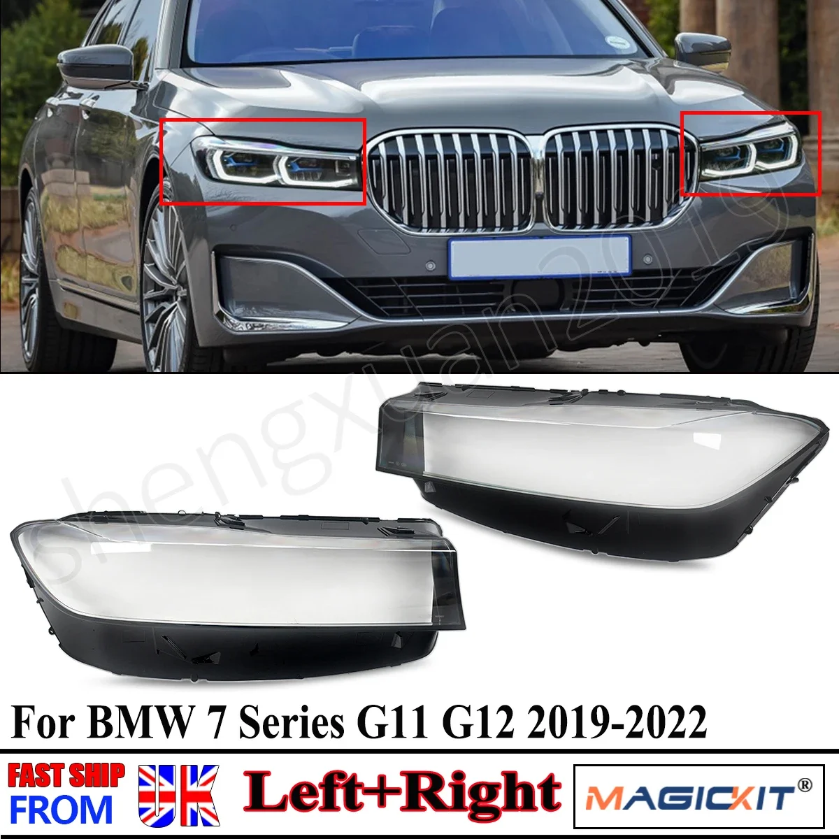 

For 2019-2022 BMW 7-Series G12 Headlight Lens Clear Cover Lampshade Left & Right