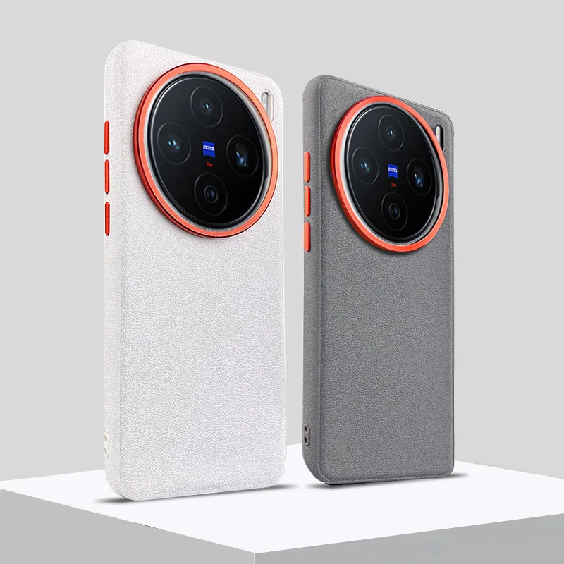 Sleek Magnetic Suction Leather Phone Case with Metal Lens Back Shell