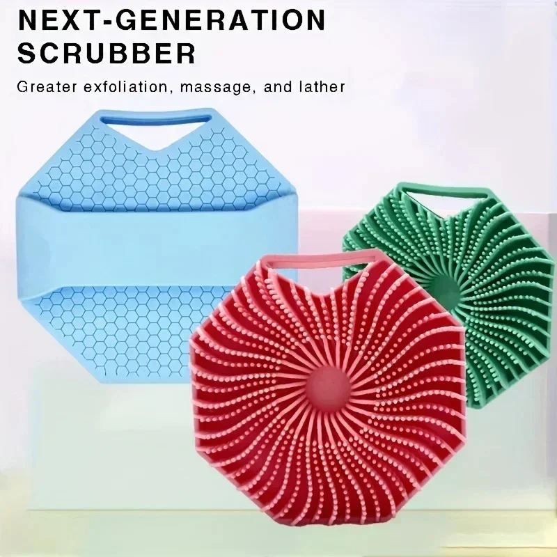 Silicone Body Brush for Showering Foam Shower Exfoliating Bath Massage Brushes Polygonal Handheld Body Scrubber Skin Cleaning 5