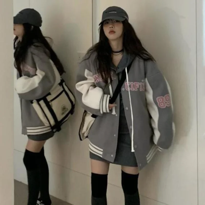 CoCopeaunt Women Preppy Baseball Varsity Jacket Winter Warm Thicken Fleece  Bomber Letterman Jacket Coat Korean Oversize Outwear