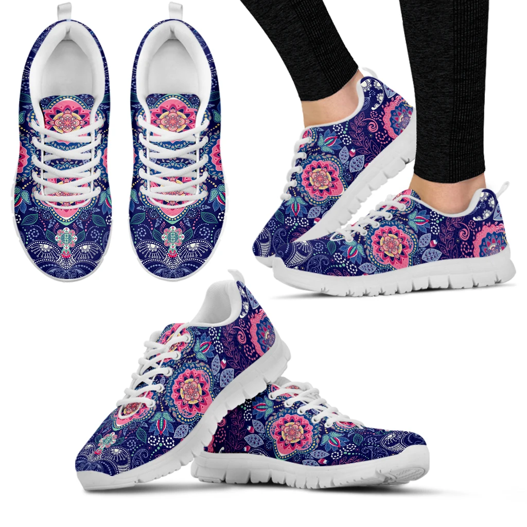 INSTANTARTS Luxury Paisley Floral Boho Print Casual Sneakers for Women Lace-Up Brand Design Light Walk Shoes Girls Flats 2022