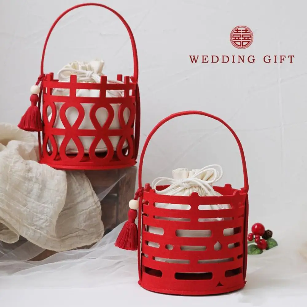 

Сумка-мешок из войлока с сердцем и красными цветами, сумочка-мешок на запястье, подарок на свадебную церемонию, вместительный тоут в китайском стиле
