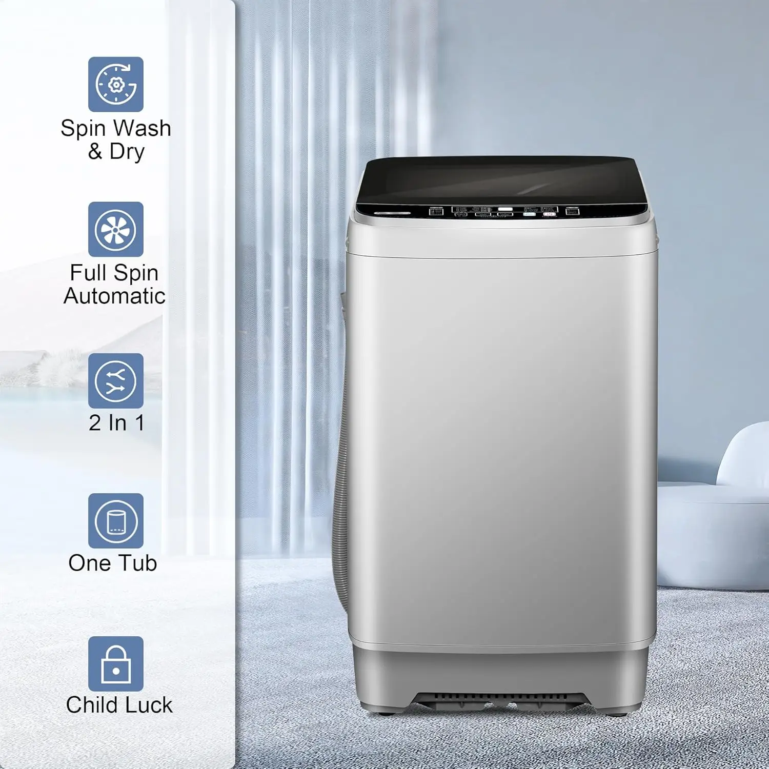 Washing Machine, Portable 25 LBS Full Washing Machine with LED Display & 10 Programs & 8 Water Levels Selections Drain Pump