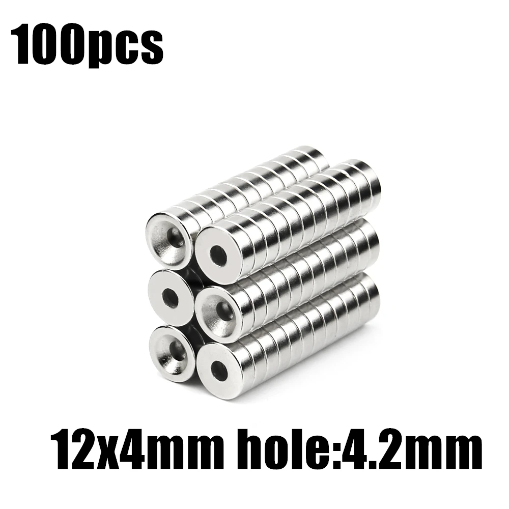 

100pcs 12x4mm hole:4.2mm super Strong Round Neodymium Countersunk Ring Magnets Rare Earth N35