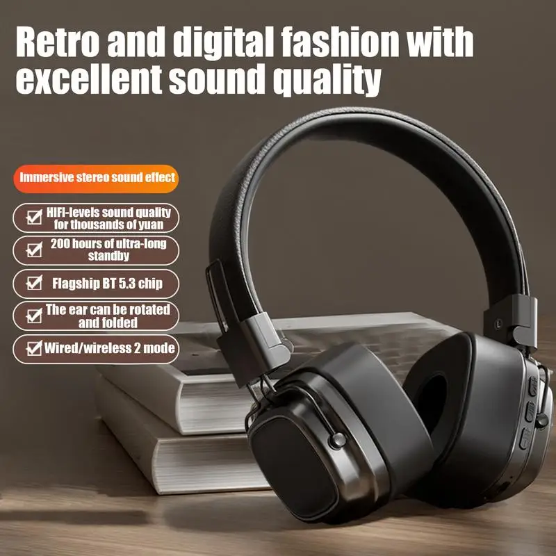 Wireless Headphones Portable Headset For Travel Vintage Heavy Bass Headphones For Women Men Portable Head-Mounted Headset