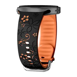 Two - Tone Flower Engraved Silicone Wristband - Galaxy watch 8 40mm (Black orange)