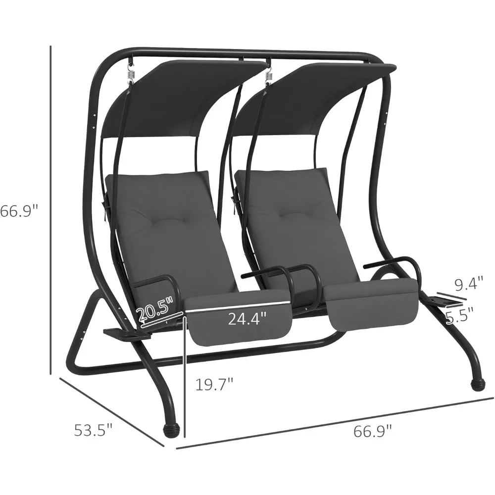 Patio Swing Chair with 2 Separate Seats, Outdoor Swing Glider with Removable Canopy and Cup Holders, for Porch, Garden, Poolsid 5