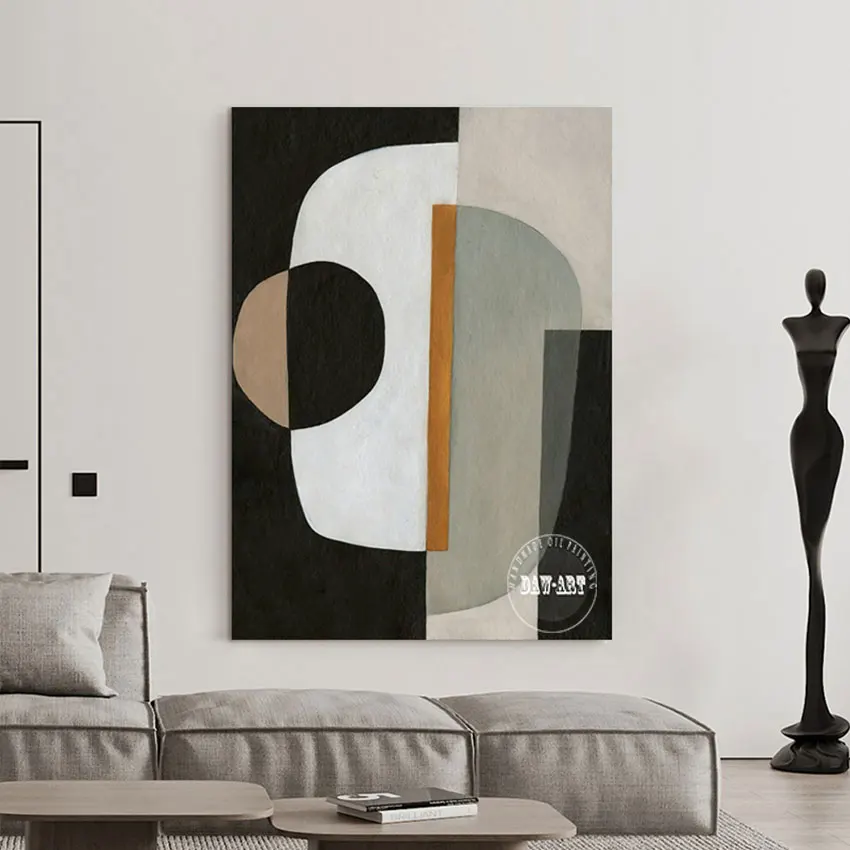 

Simple Black White Geometry Shape Texture Abstract Art Canvas Roll 100% Hand-painted Wall Picture Frameless Artwork Decor