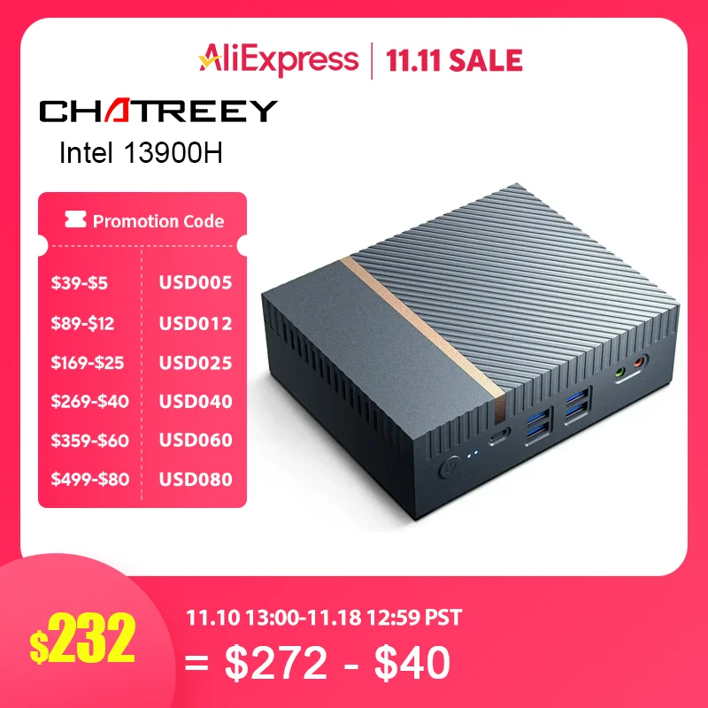 Chatreey IT12 Mini PC Intel Core i7 1360P i9 13900H Gaming Desktop Computer 2x2.5G Ethernet PCIe 4.0 Wifi 6 Thunderbolt 4