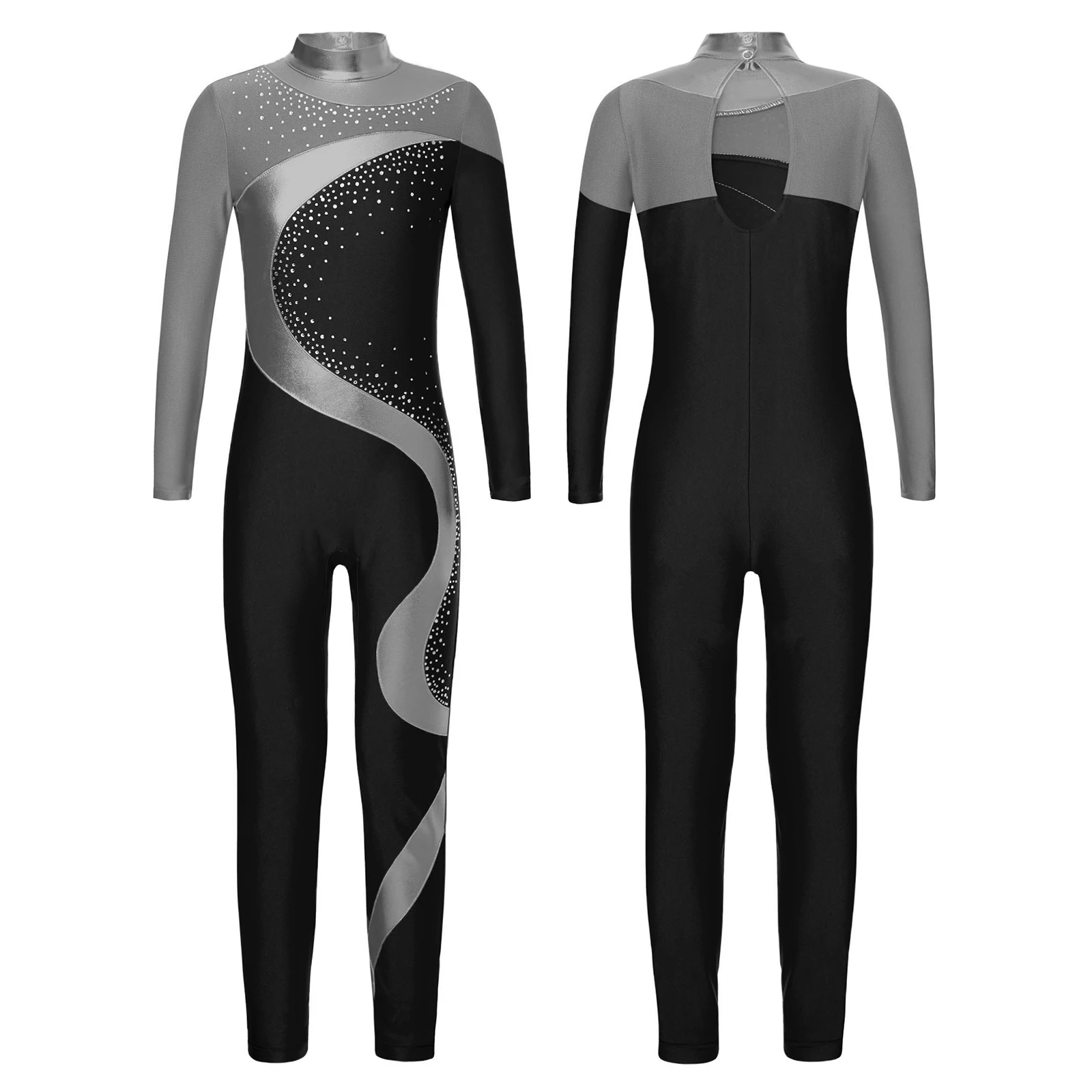 Kinder Mädchen Gymnastik Trikot Overall Langarm Metallic Kontrast farbe Bodysuit für Eiskunstlauf Tanz Performance Kostüm – Detail 13